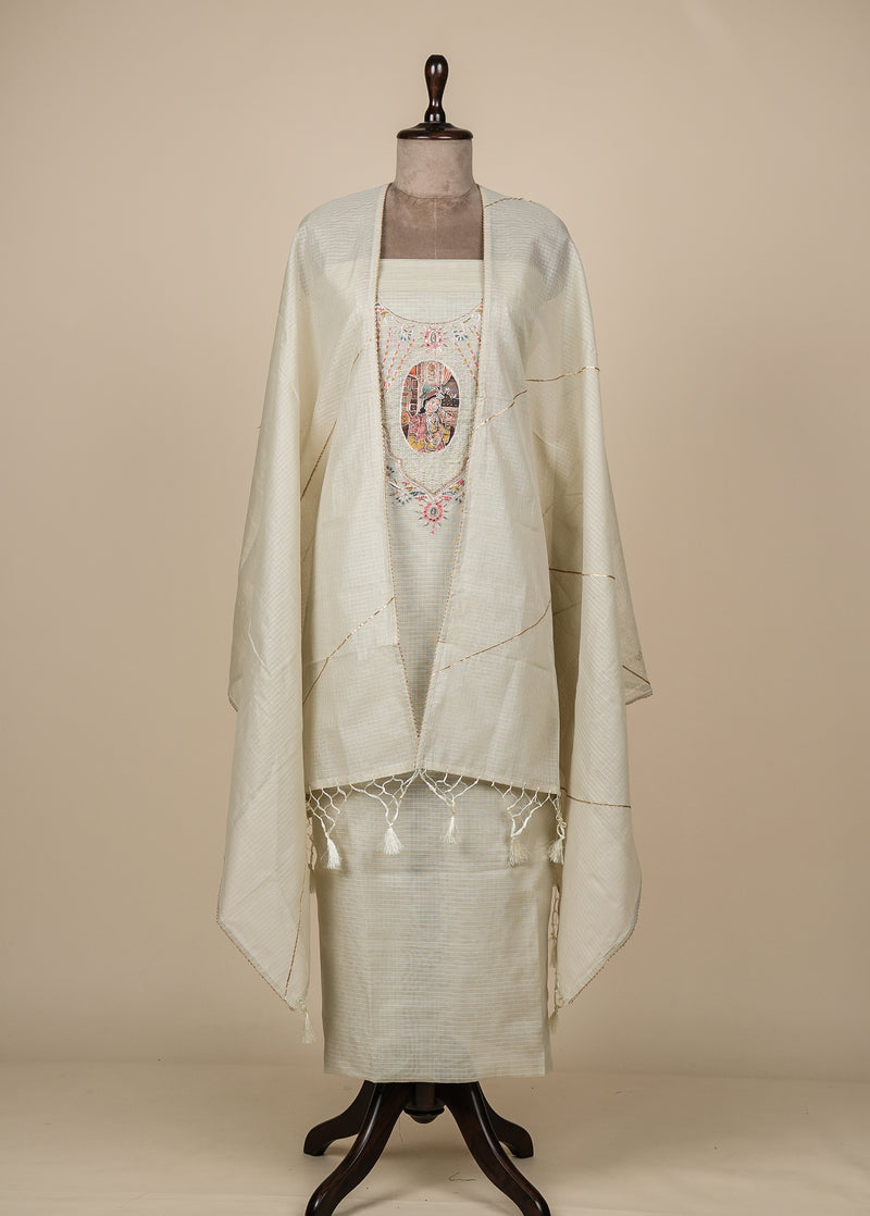 White Chanderi Dress Material