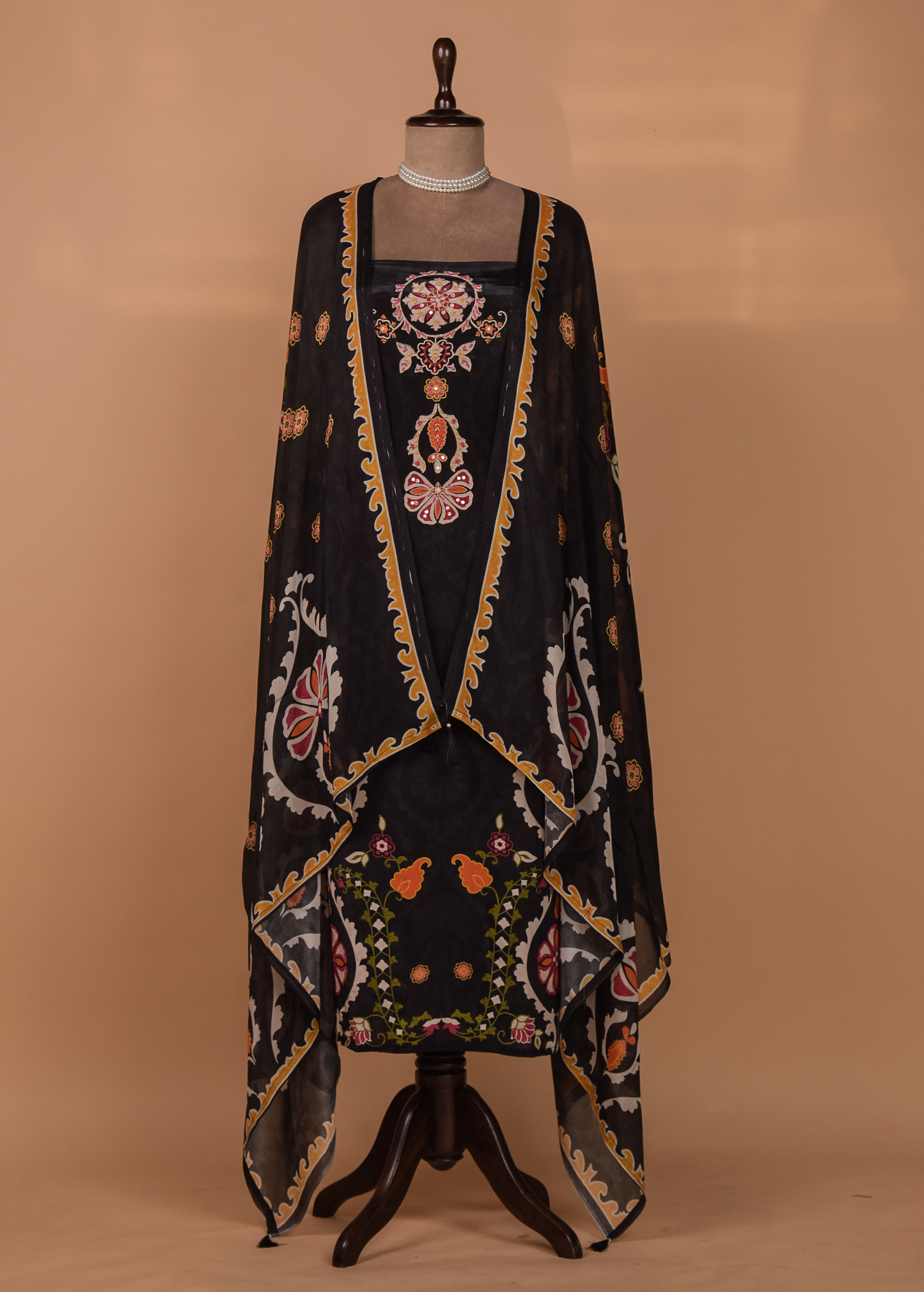 Black Crepe Silk Dress Material