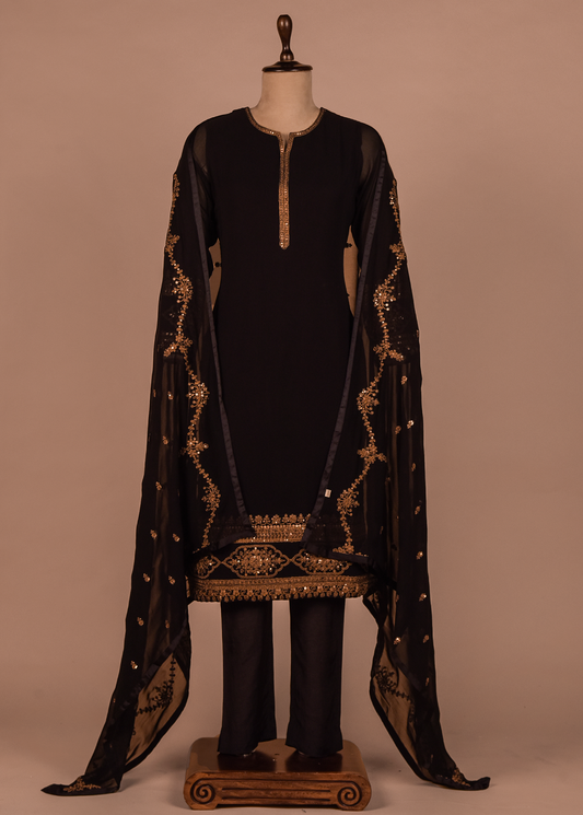 Black Georgette Straight Set
