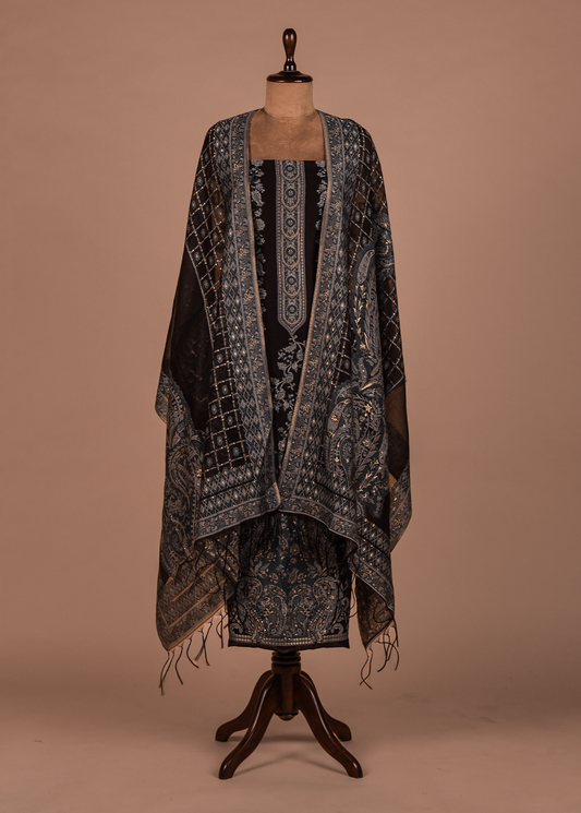 Black Mulmul Cotton Dress Material
