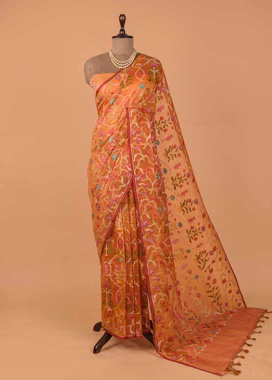 Orange Cotton Saree