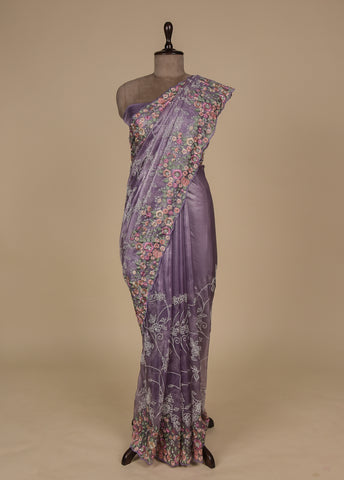 Purple Shimmer Tissue Embroidered Saree,