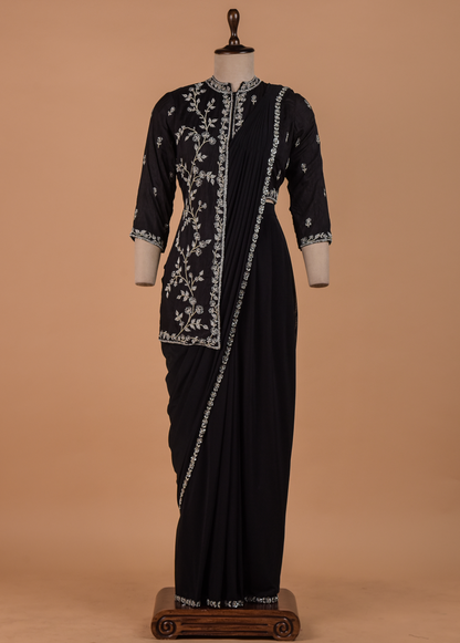 Black Georgette Readymade Saree