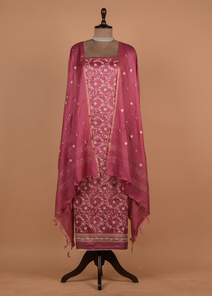 Pink Tussar Dress Material