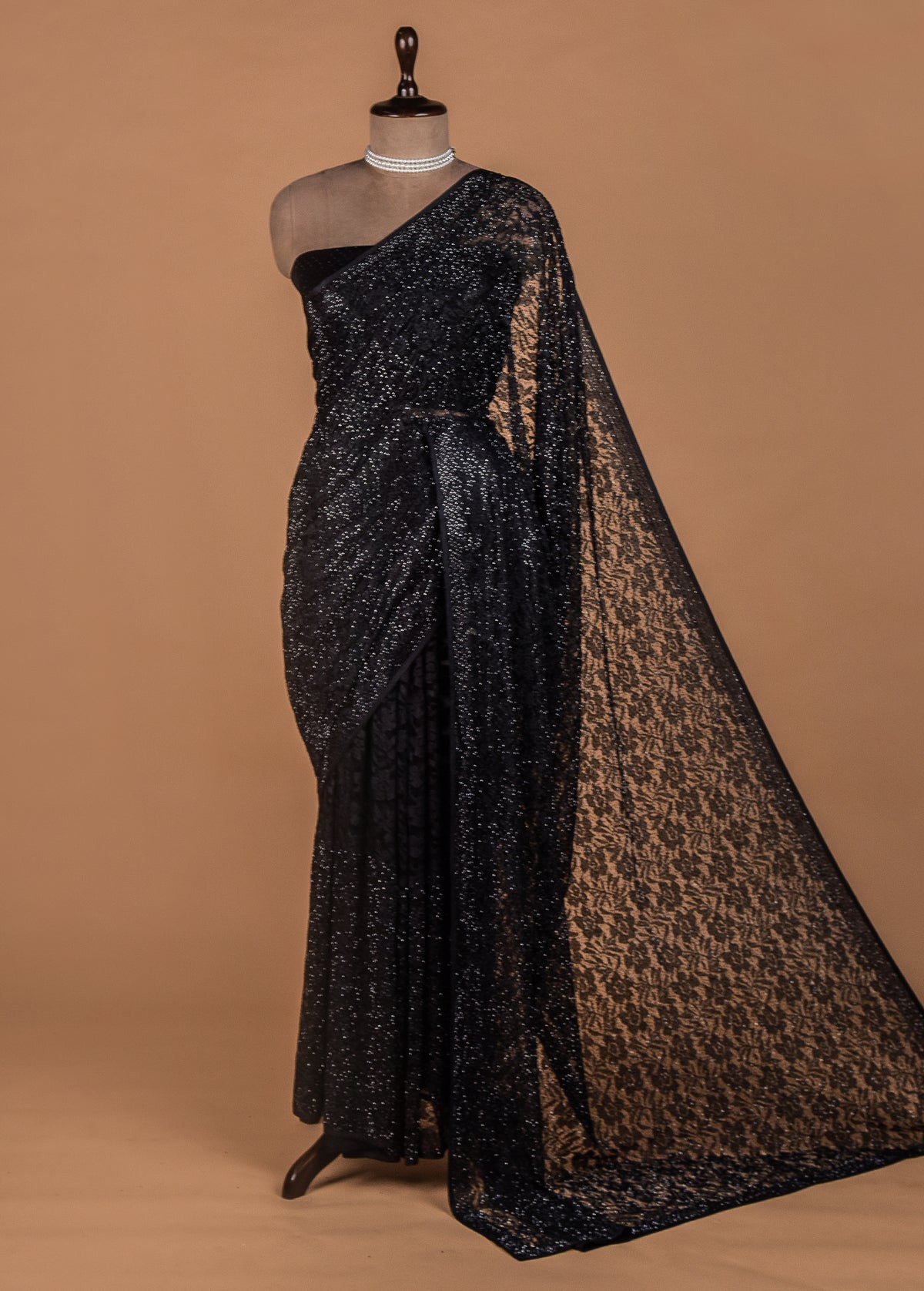Black Chantily Lace Embroidered Saree