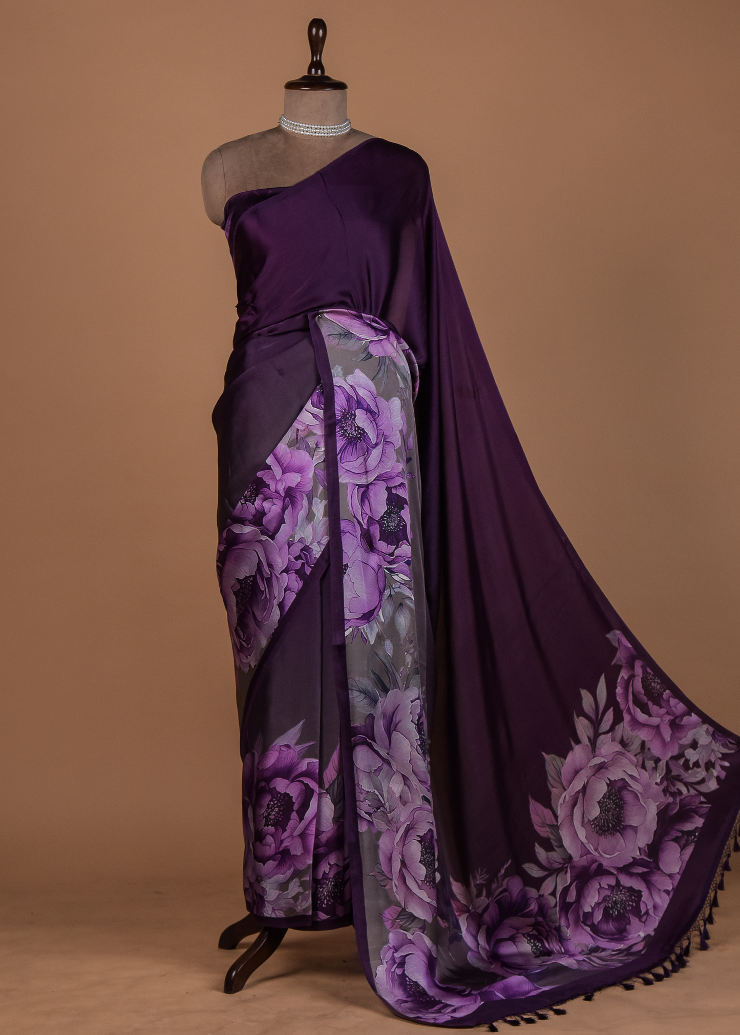 Purple Satin Printed Saree