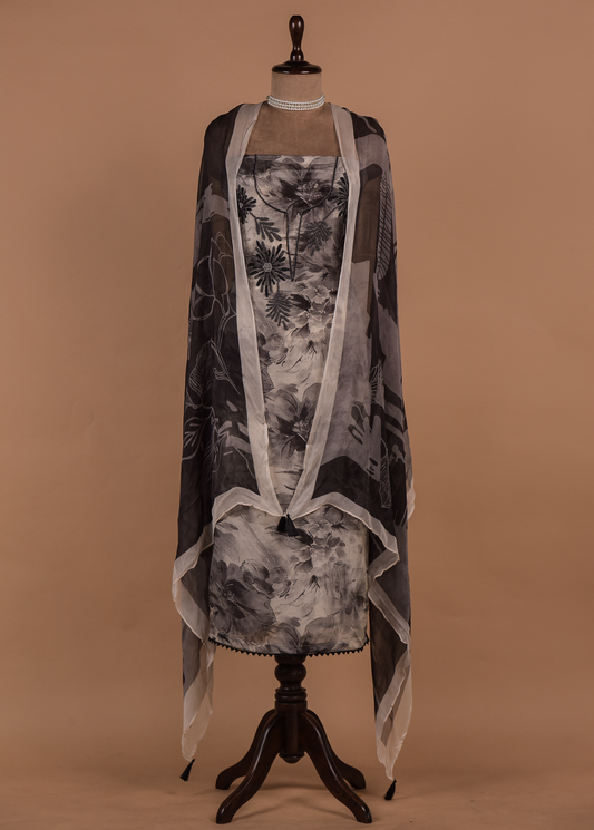 Grey Crepe Dress Material