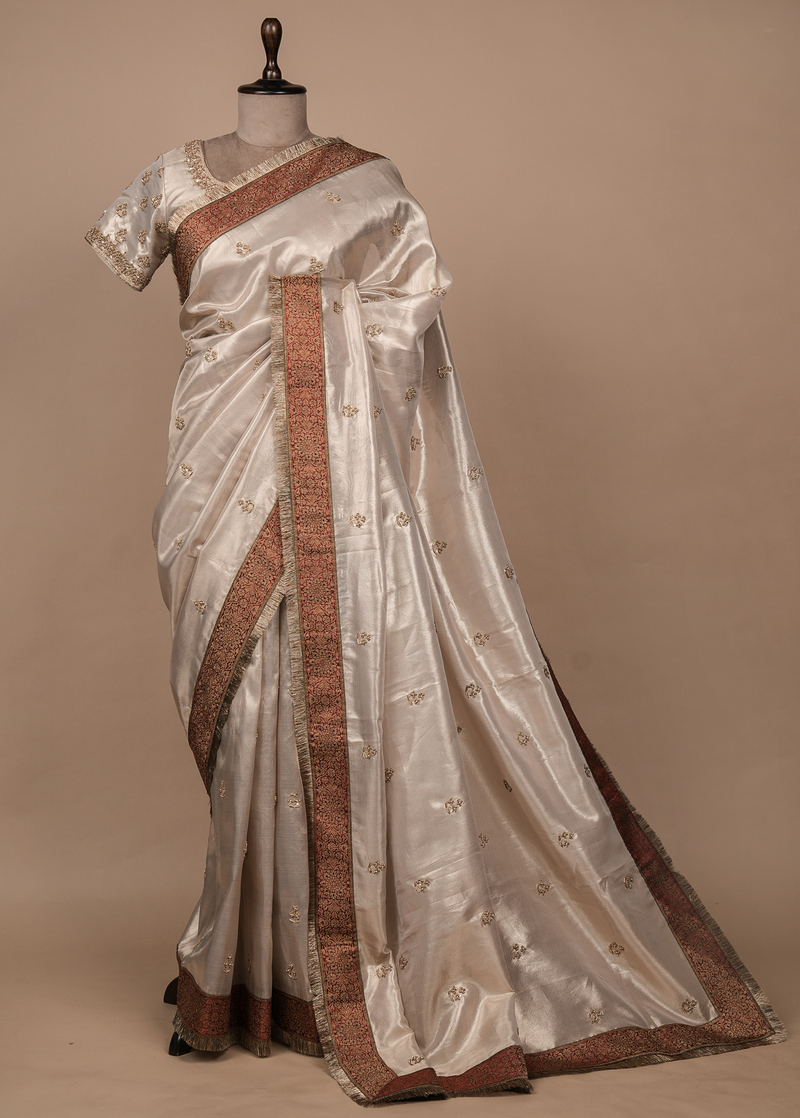 Silver Tissue Embroidered Saree