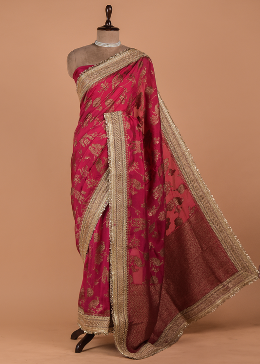 Pink Organza Embroidered Saree