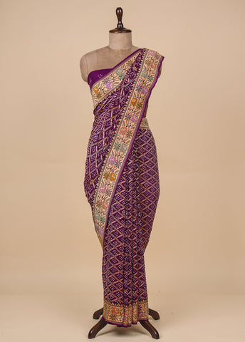 Purple Georgette Bandhani Saree