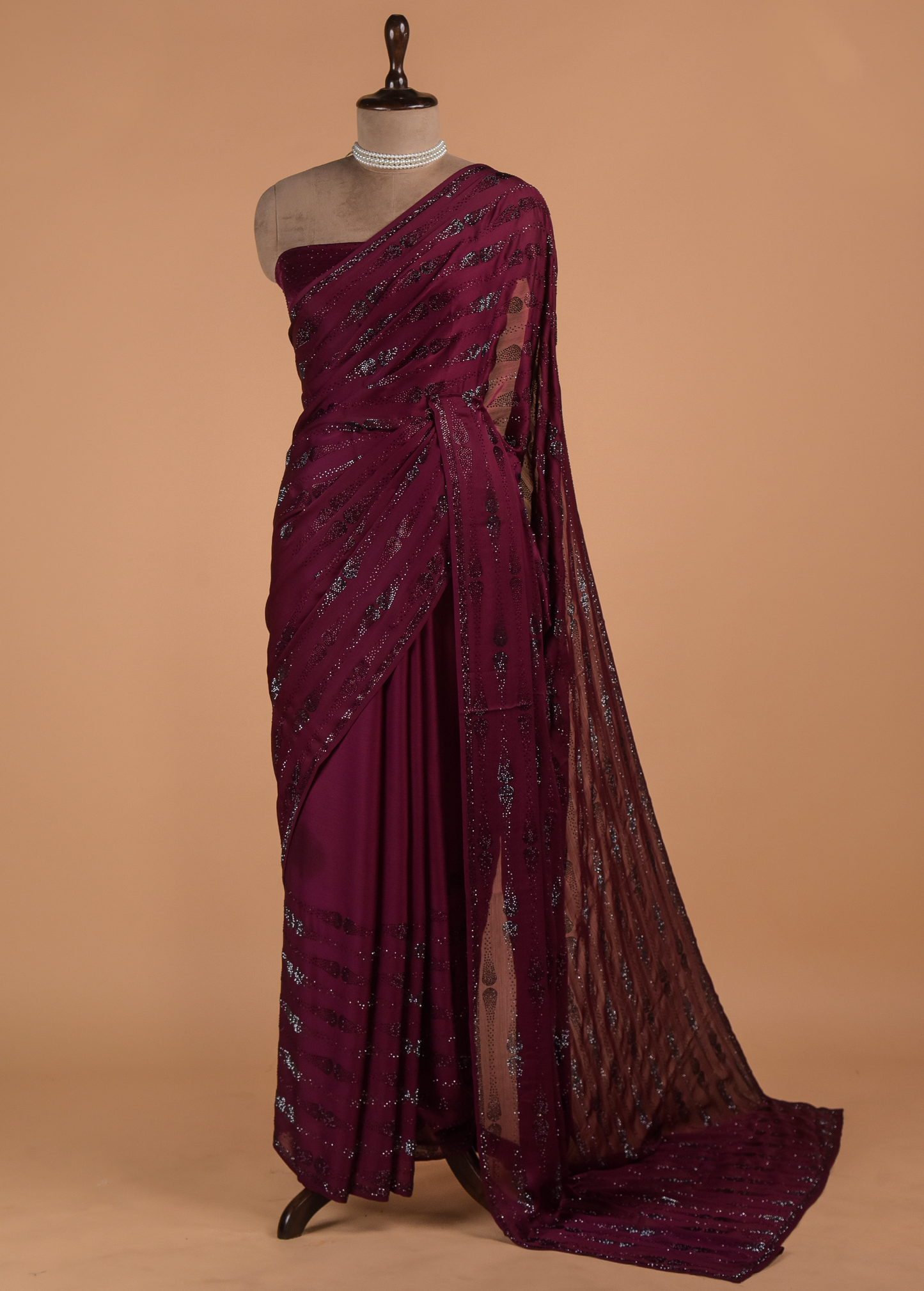 Pink Chinon Crepe Embroidered Saree