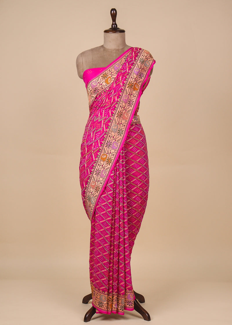 Pink Georgette Bandhani Saree