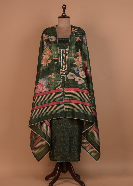 Green Cotton Tussar Dress Material