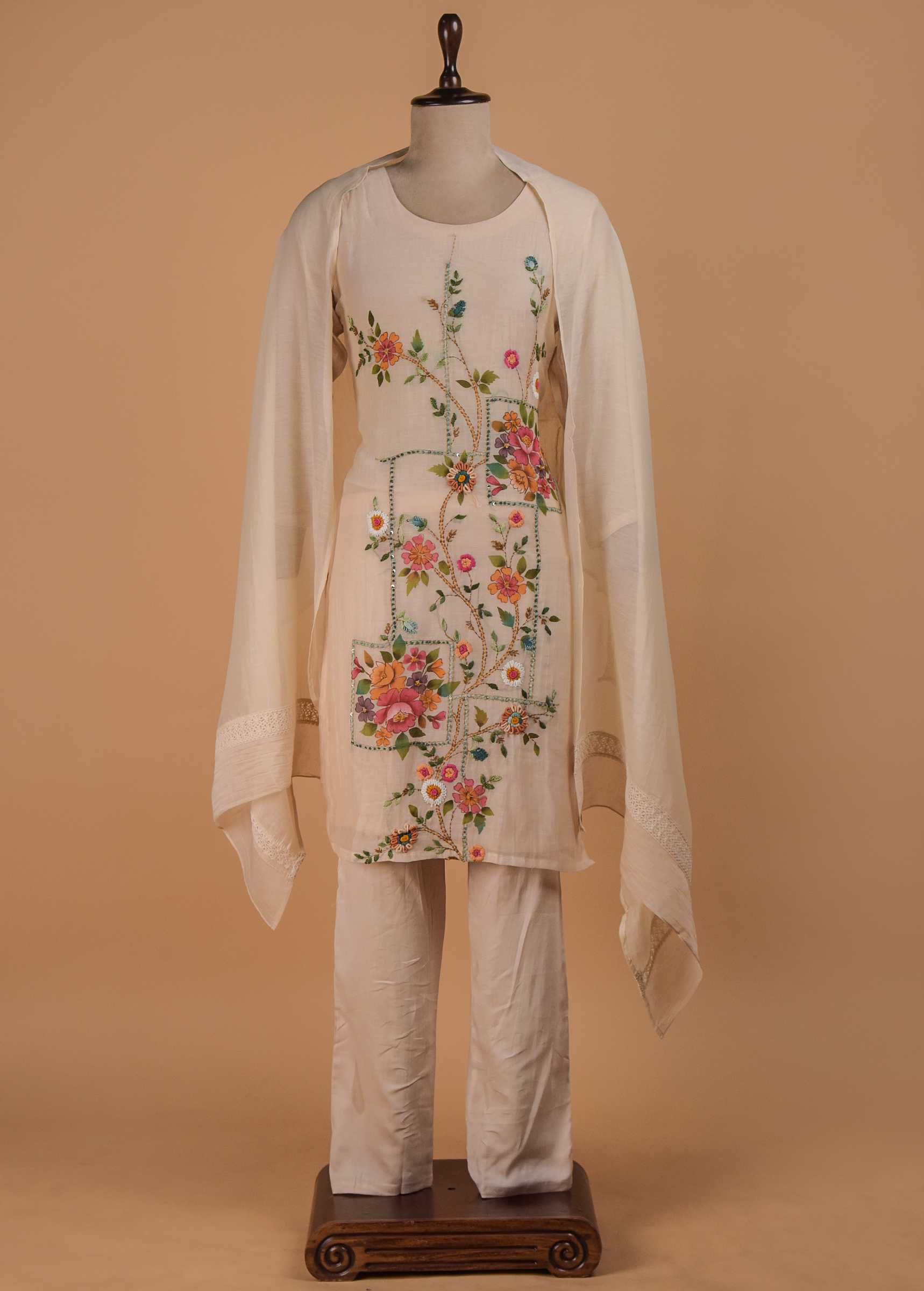 Cream Cotton Crepe Straight Set