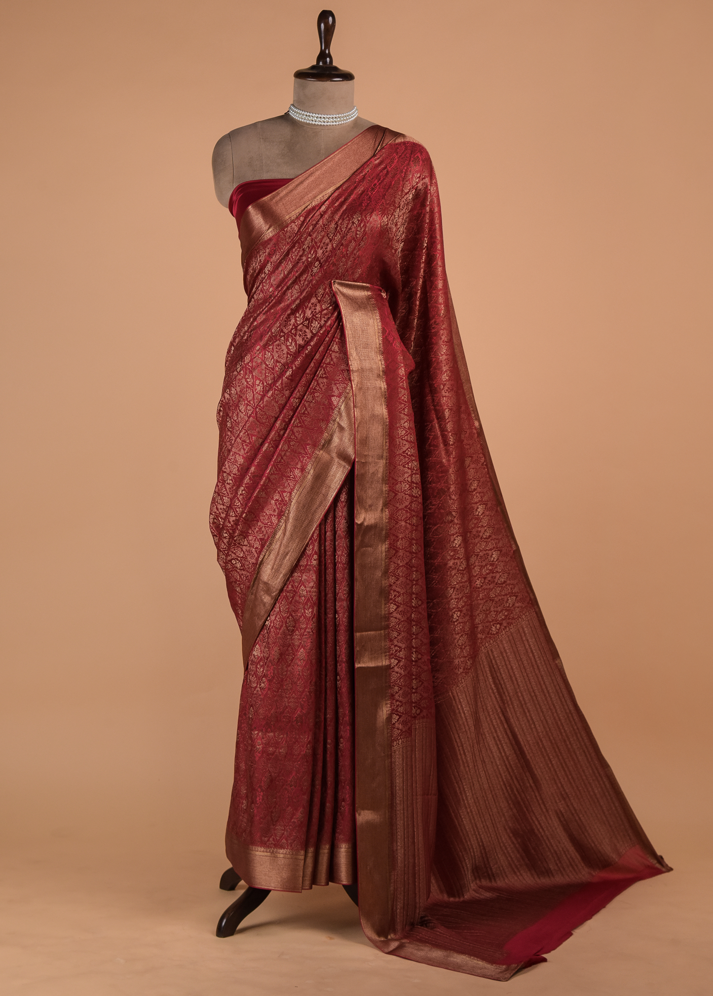 Red Crepe Banarasi Saree