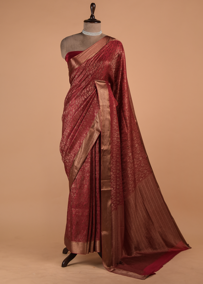 Red Crepe Banarasi Saree