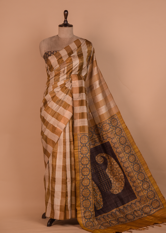 Multicoloured Tussar Printed Saree