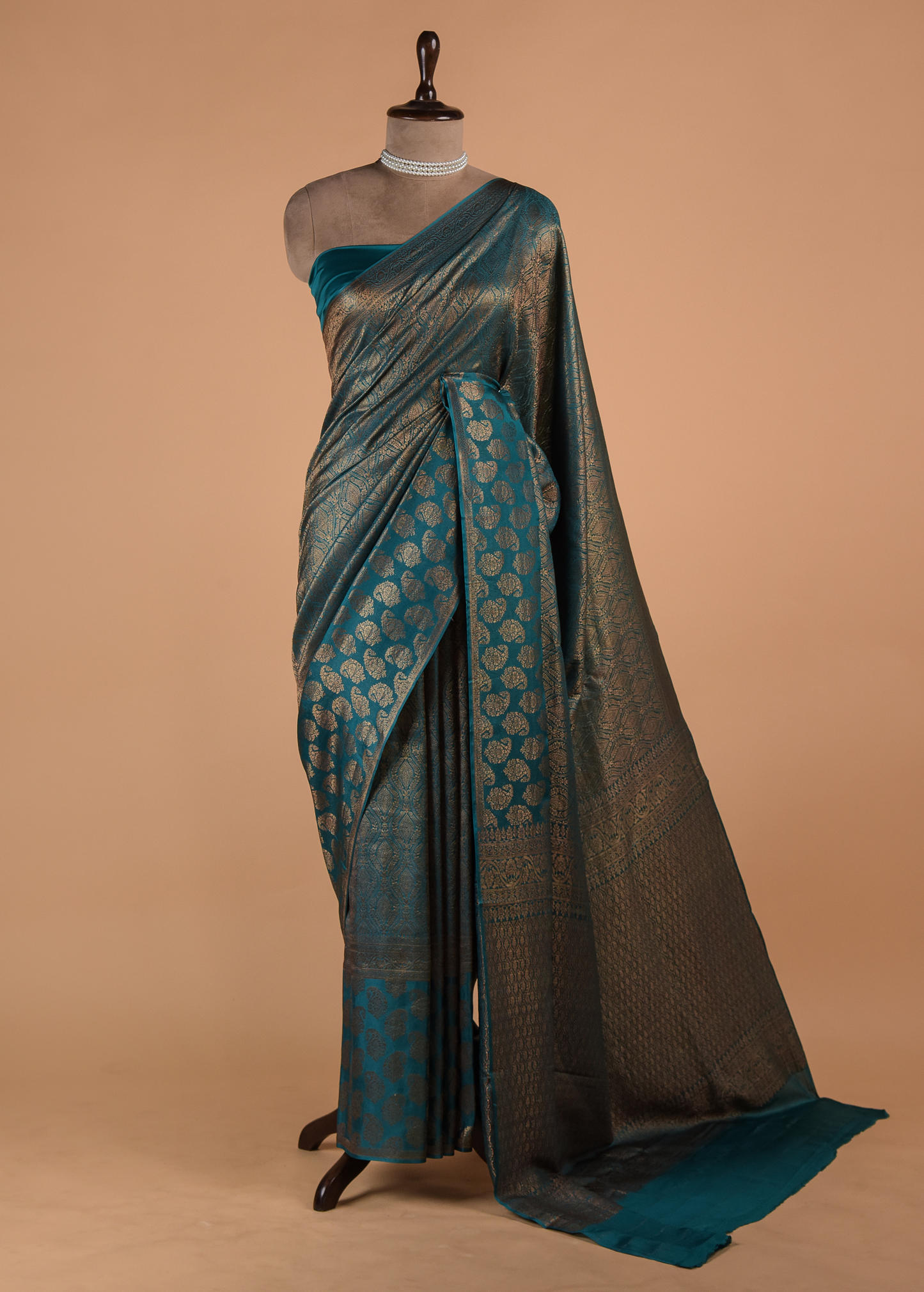 Blue Crepe Banarasi Saree
