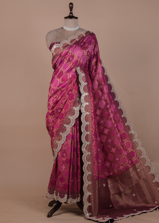 Pink Moroccan Silk Embroidered Saree