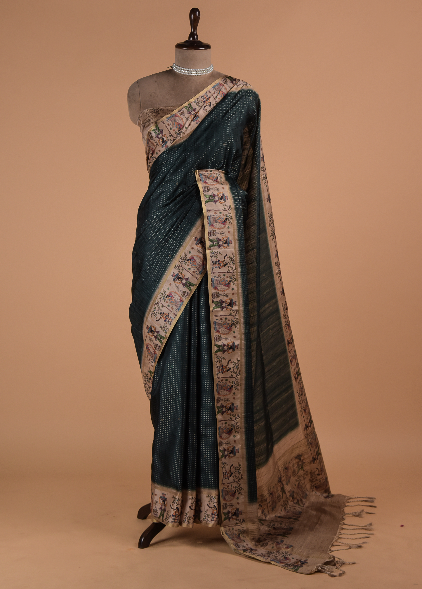Green Cotton Tussar Printed Saree