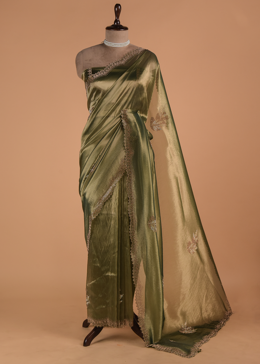 Green Tissue Organza Embroidered Saree