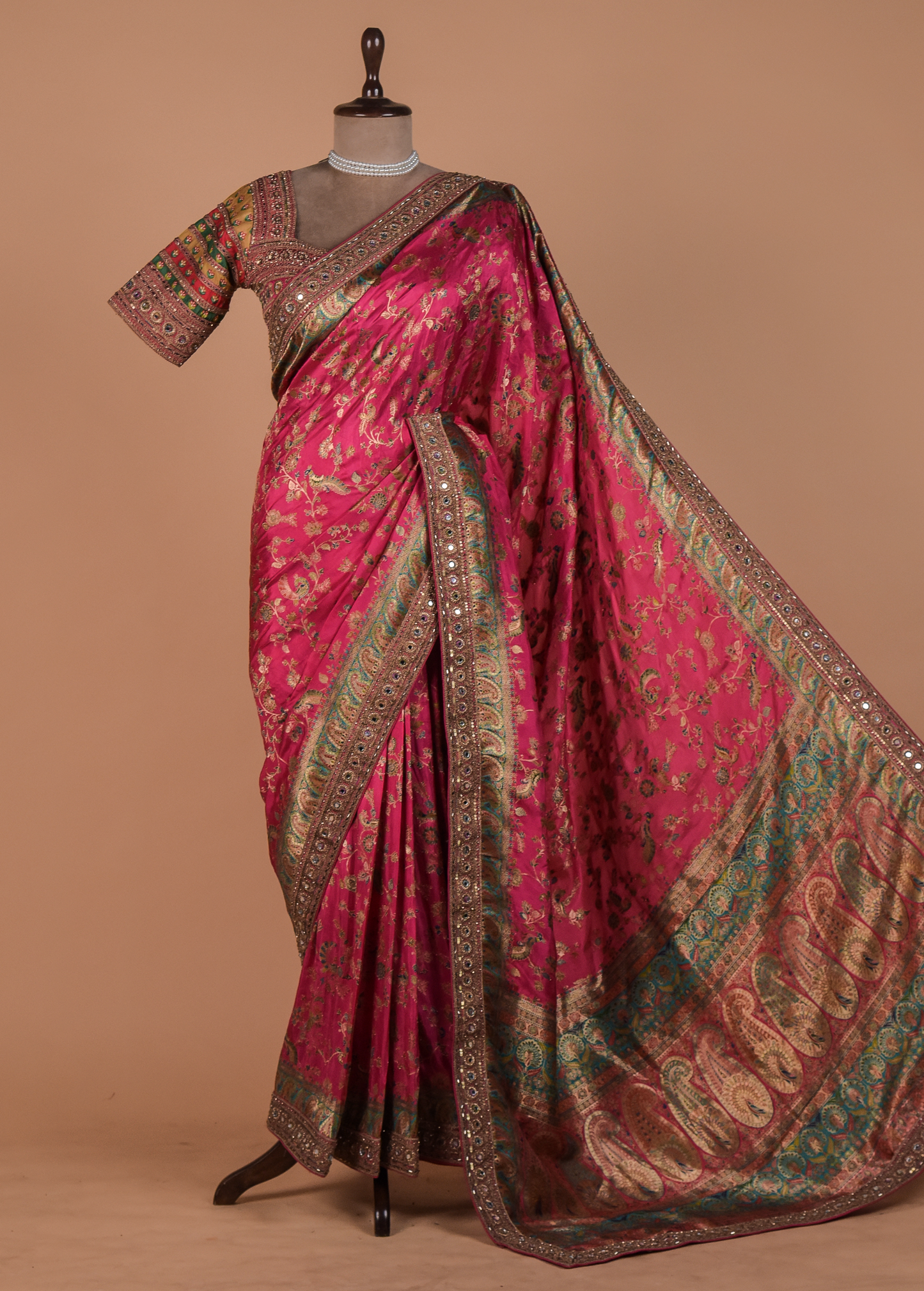 Pink Moroccan Silk Embroidered Saree