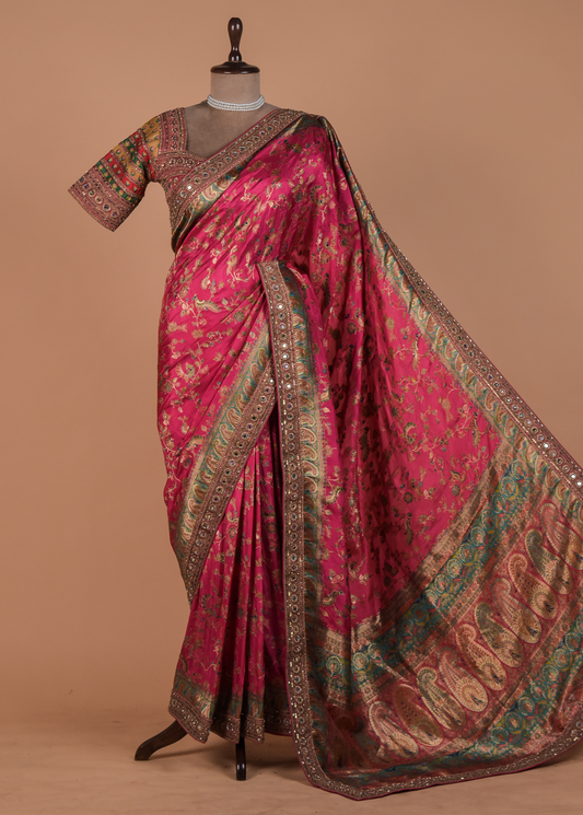 Pink Moroccan Silk Embroidered Saree