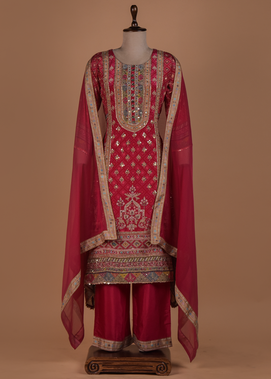 Pink Crepe Silk Straight Set