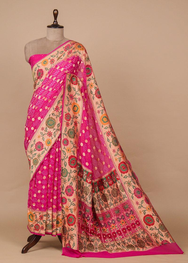 Pink Georgette Bandhani Saree