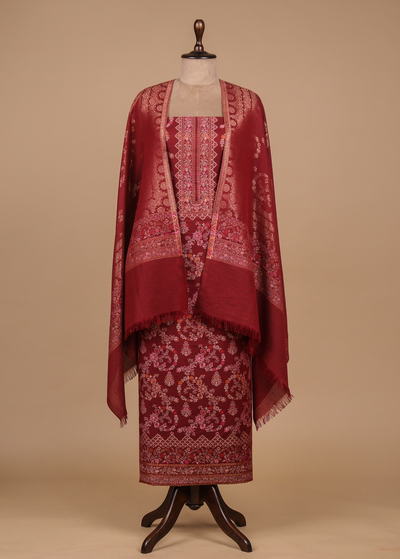 Red Pashmina Dress Material