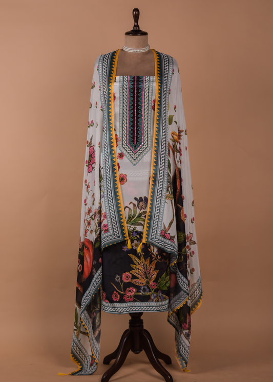 Multicoloured Crepe Dress Material