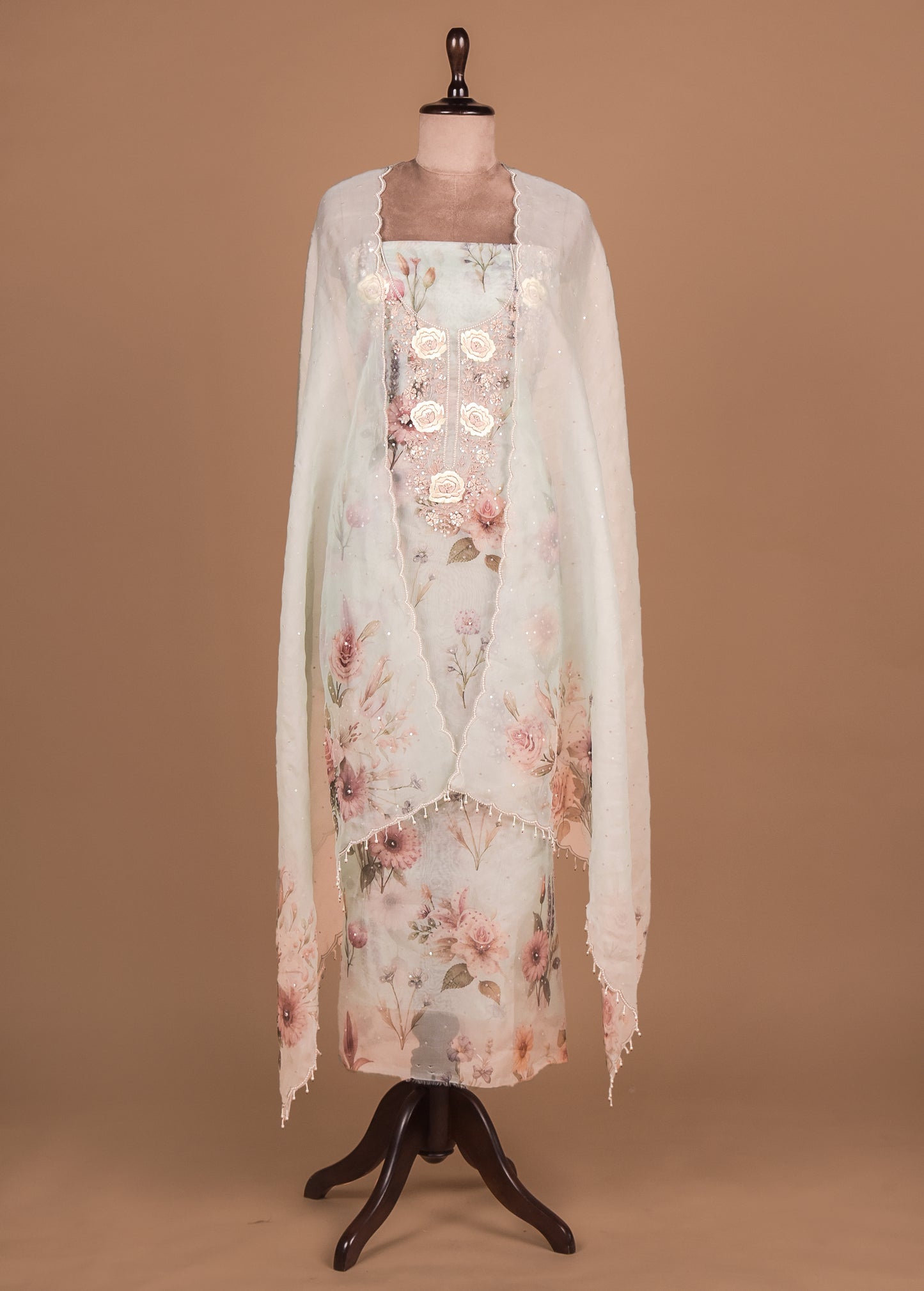 Blue Organza Dress Material
