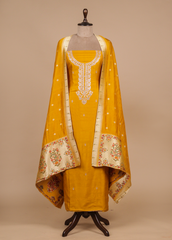 Yellow Crepe Silk Dress Material