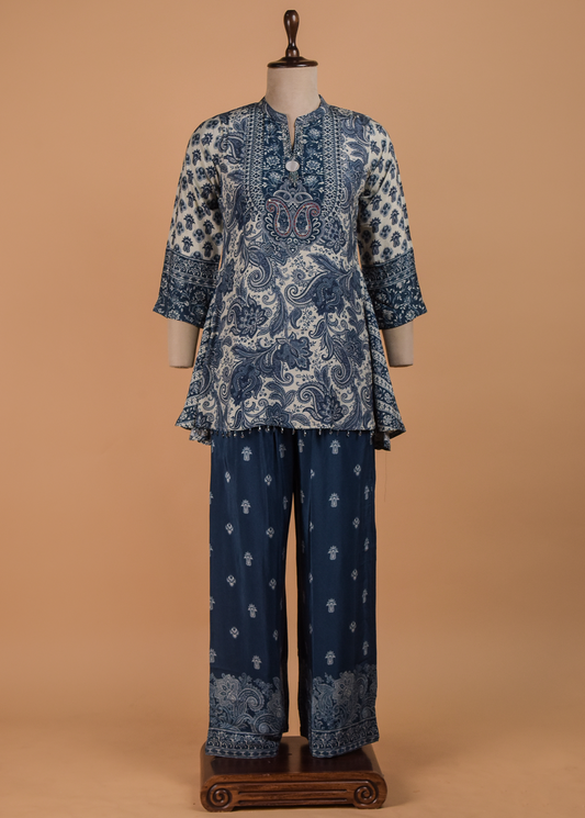 Blue Crepe Coord Set