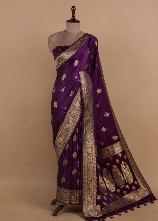 Purple Art Crepe Banarasi Saree