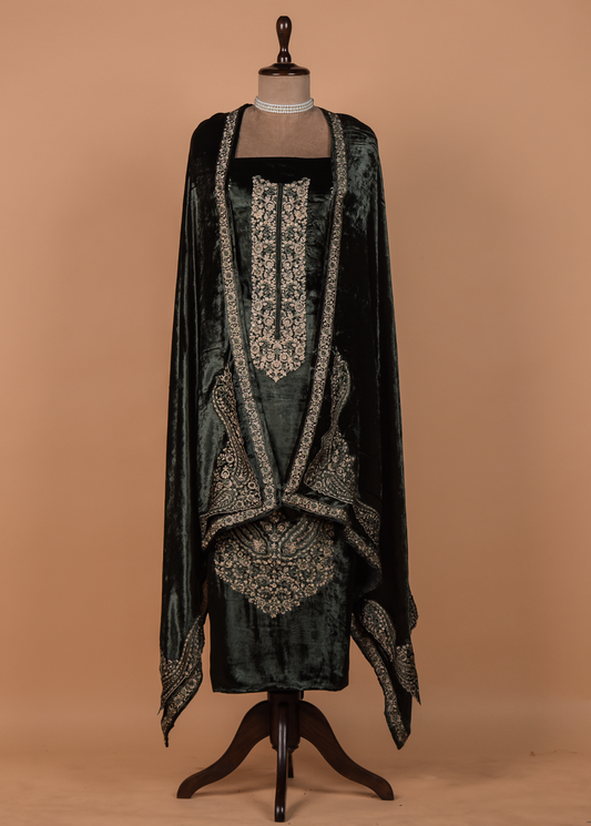 Green Velvet Dress Material