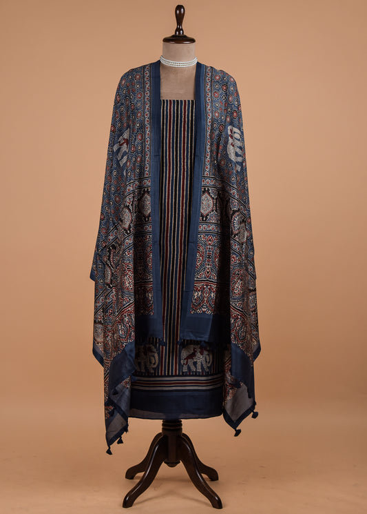 Blue Crepe Dress Material