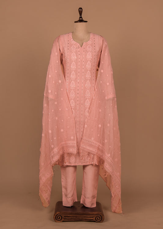 Peach Cotton Silk Straight Set