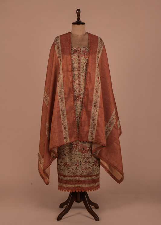 Brown Cotton Dress Material