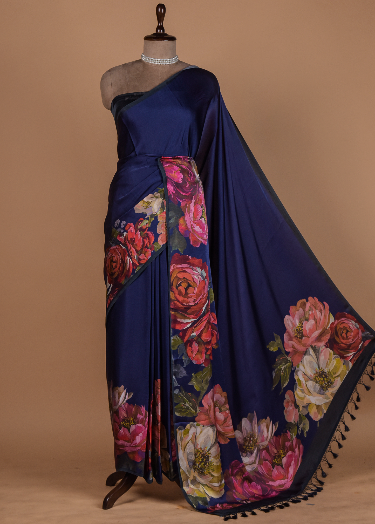 Blue Satin Printed Saree