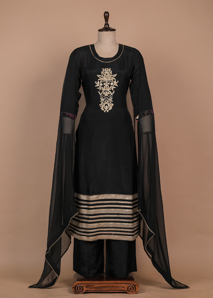 Black Muslin Cotton Straight Set