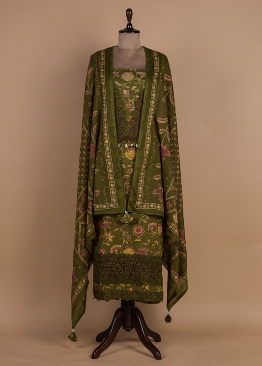 Green Chanderi Dress Material