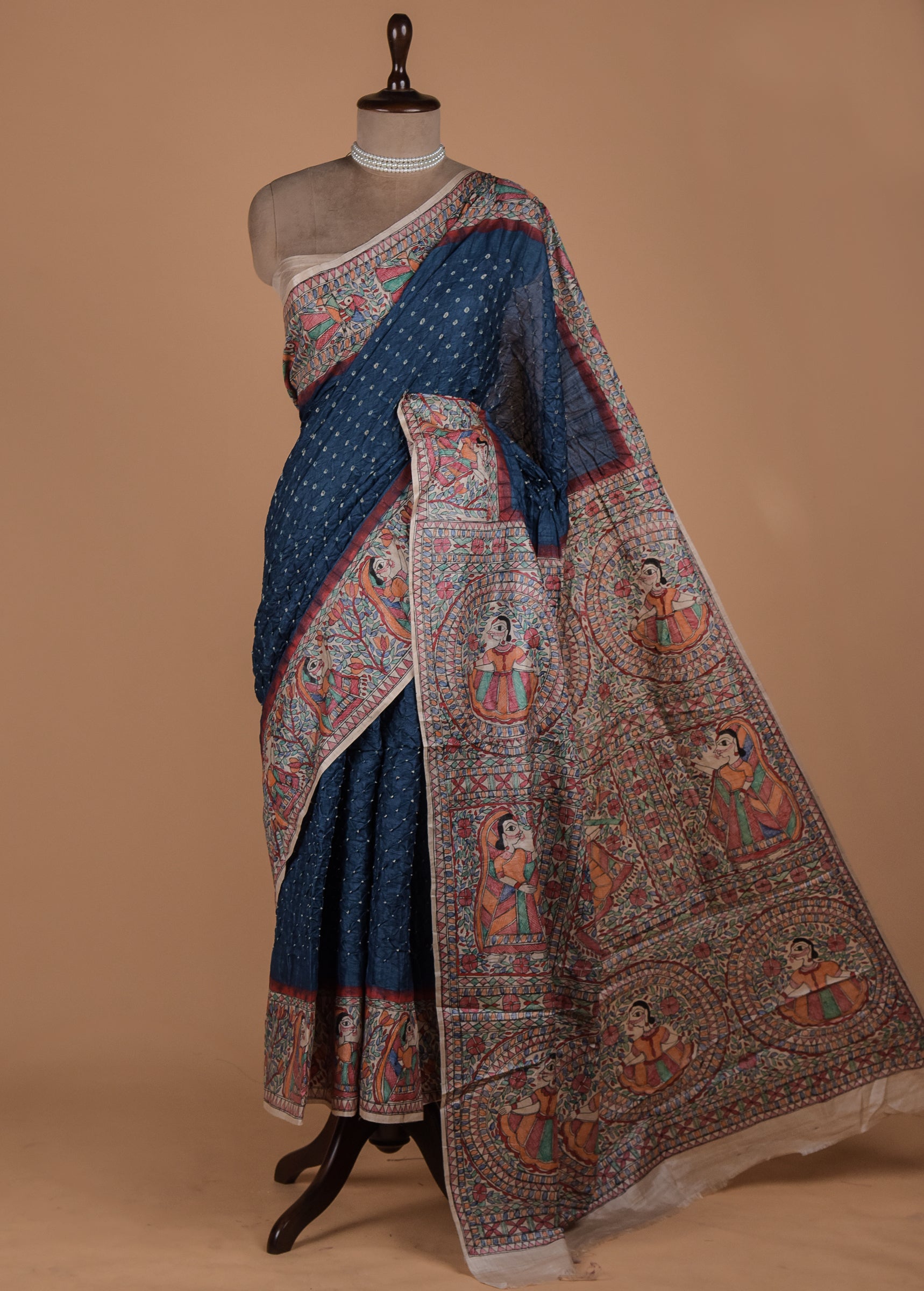 Blue Tussar Printed Saree