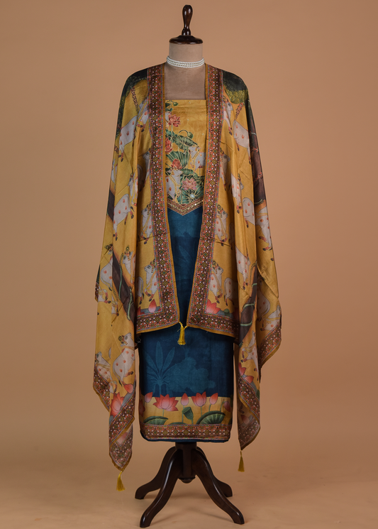 Multicoloured Crepe Dress Material