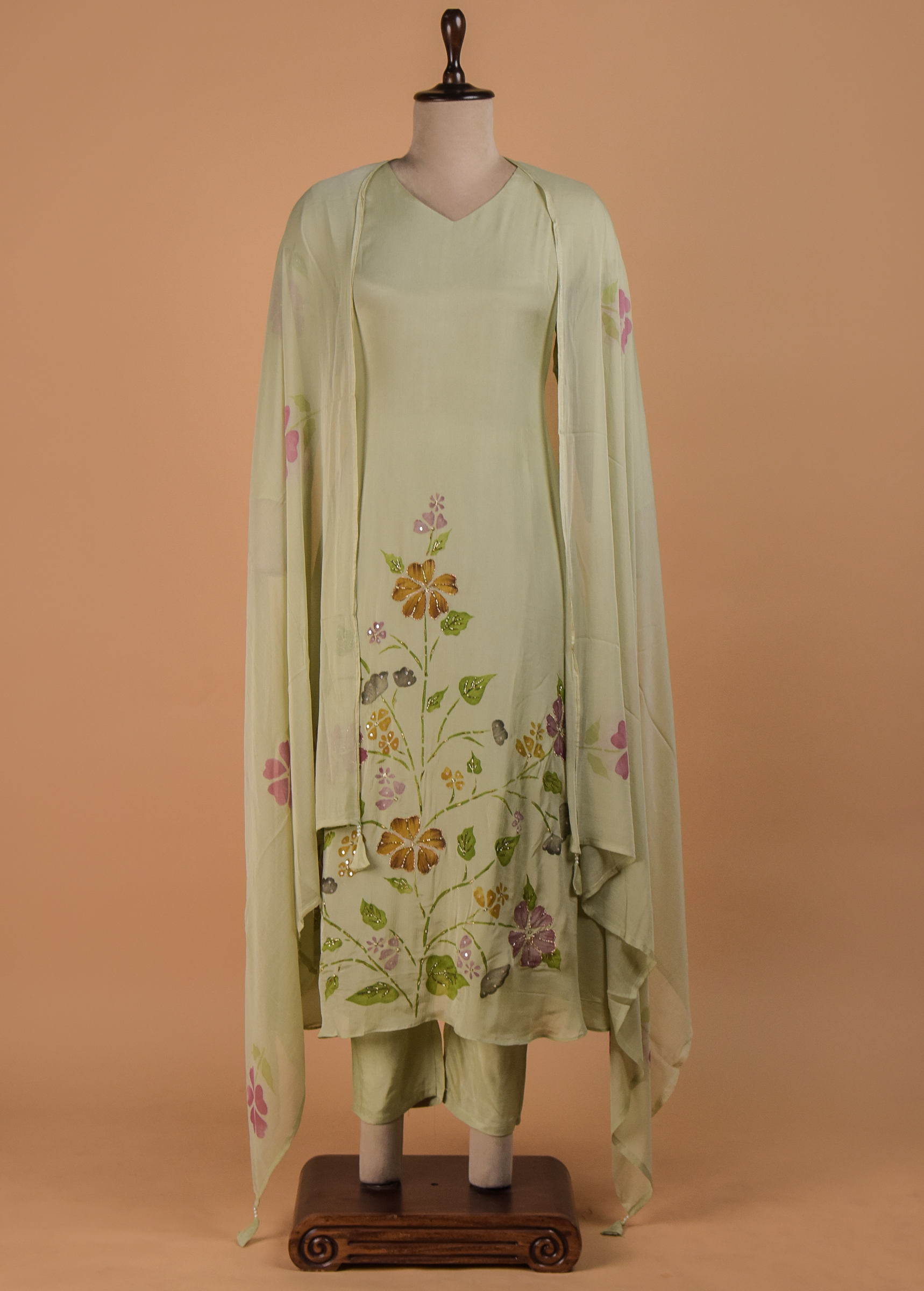 Green Crepe Straight Set