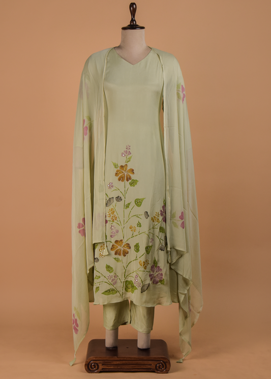 Green Crepe Straight Set