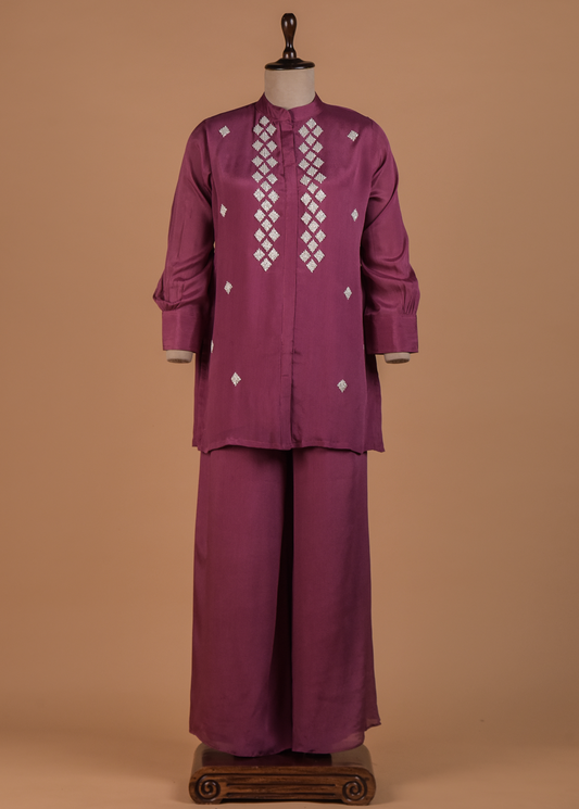 Pink Satin Georgette Coord Set