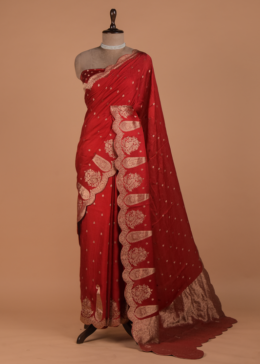 Red Crepe Silk Printed Saree