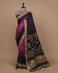 Multicoloured Gajji Silk Bandhani Saree