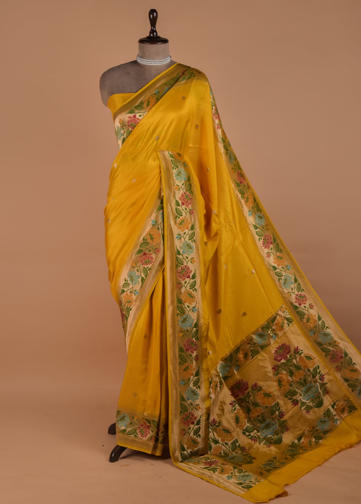 Yellow Art Satin Banarasi Saree